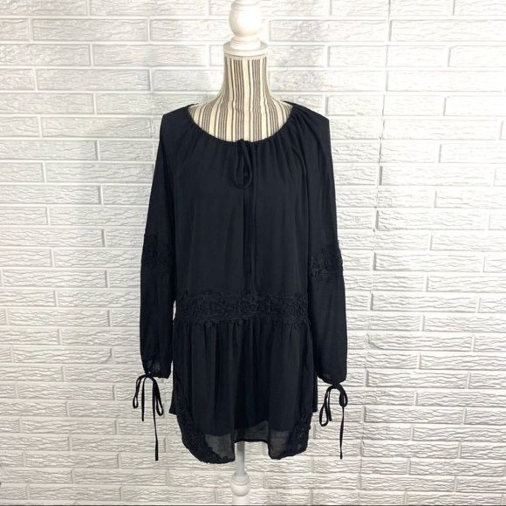 Honey Belle Black Boho Dress Crochet Lace Accents Size Medium
